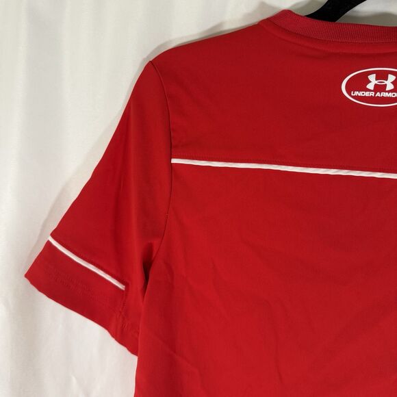 Under Armour Shirt Boys YMD Red Short Sleeve 1/4 Zip Pullover Crew Neck - Picture 10 of 10